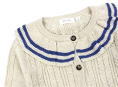 Petit Piao nature white/denim blue knit cabel collar cardigan 